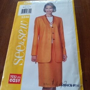 See & Sew Sewing Pattern Misses' Women's Petite Jacket Skirt Sizes 12-16 Uncut